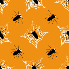 Seamless vector pattern with cobwebs and spiders. Illustration on the theme of Halloween, children's print