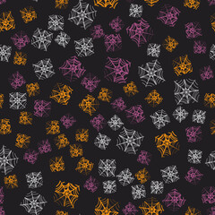 Seamless vector pattern with colorful webs on a black background. Texture for Halloween