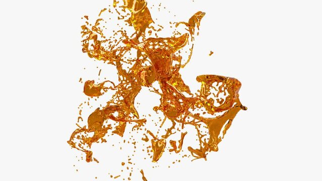 Olive oil splash with droplets on white background. 3d illustration.