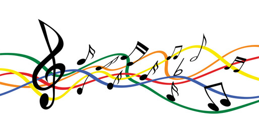 Musical notes stave line pattern symbol icon for staff and music note theme. Background wave for Piano, jazz sound notes. Cartoon vector key sign. Classic clef Doodle quaver G melody.