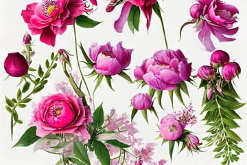 Foto op Canvas Great watercolor holiday bouquet with roses ,peonies, foxglove, a flower broken heart, anemone. Botanical illustration. © 2rogan