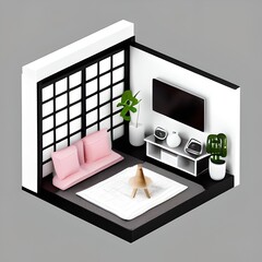 Isometric Tiny Living Rooms