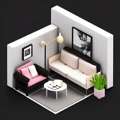 Isometric Tiny Living Rooms