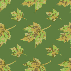 Full seamless autumn floral pattern retro illustration. Tree leaf vintage design for fabric print. Suitable for fashion use.