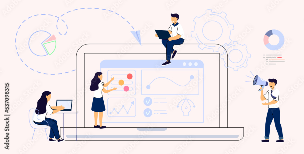 Wall mural workflow automation workforce organization and management business growth ways abstract concept vect