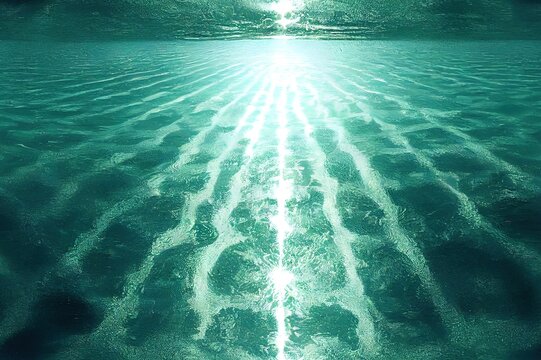 Repeatable Water Light Reflections Photo Pattern On The Ground Of A Pool, With Scattered Little Sunbeams