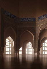 Fototapeta na wymiar morocco mosque interior, windows, ornaments, architectural background