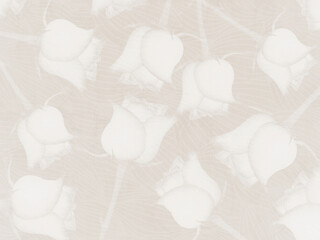 Beige and white background with roses motif. 