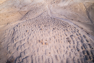 Israel. Nabi Musa site and mosque at Judean desert, Israel. Tomb of Prophet Moses. Drone Point of...