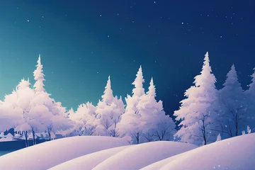 Zelfklevend Fotobehang Winter landscape in forest with christmas trees and snow as digital art illustration © Robert Kneschke