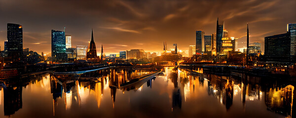 Frankfurt am Main Skyline at night. 
Frankfurt am Main skyline. Concept digital illustration - obrazy, fototapety, plakaty