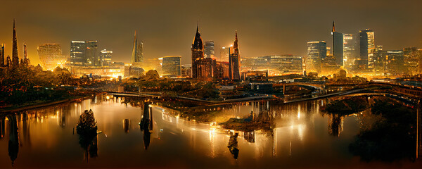 Fototapeta na wymiar Frankfurt am Main Skyline at night. Frankfurt am Main skyline. Concept digital illustration
