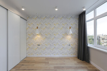 Empty new room with sliding wardrobe