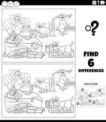 differences task with cartoon dogs coloring page