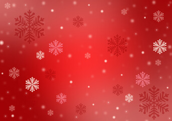 Abstract christmas red background of snowflakes with defocused lights