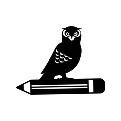Education owl wisdom pencil icon | Black Vector illustration |