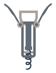 Corkscrew vector illustration isolated on white background. Grey steel cork screw element Simple flat cartoon style Wine equipment 