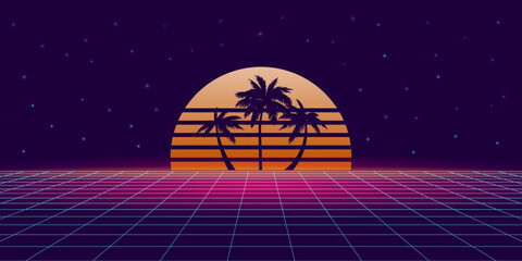  Synthwave, retrowave, cyber neon with palms