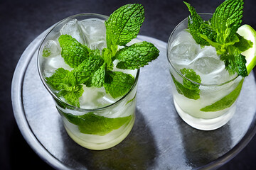 Illustration Mojitos on a Fancy glass, Mint, Background