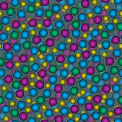 Abstract seamless pattern with colorful voluminous different balls on gray.Illustration of overlapping layering effect pattern for background ornament.For invitation,flyer,banner,textile,fabric