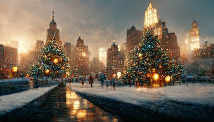 Fototapeta na wymiar Abstract New York City Christmas Background in 3D