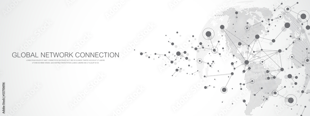 Aufkleber Global network connection concept. Social network communication in the global business. Big data visualization. Internet technology. Vector illustration.