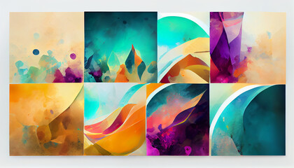 Set of Abstract art background with colorful gradient alcohol ink elements and organic forms.