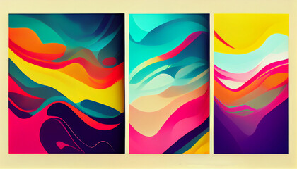 Abstract art background set with colorful gradient ink elements and flowing movement forms