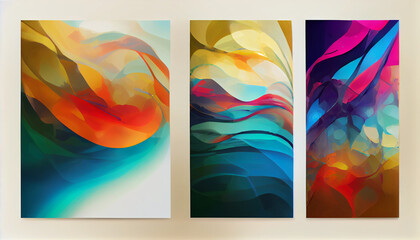 Abstract art background set with colorful gradient ink elements and flowing movement forms