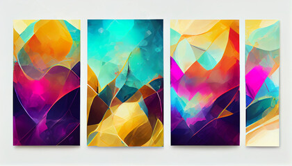 Set of Abstract art background with colorful gradient alcohol ink elements and organic forms.