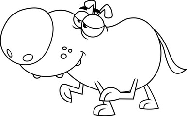 Outlined Funny Dog Cartoon Character Walking. Vector Hand Drawn Illustration Isolated On Transparent Background