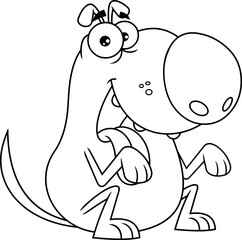 Outlined Happy Dog Cartoon Character Begging. Vector Hand Drawn Illustration Isolated On Transparent Background