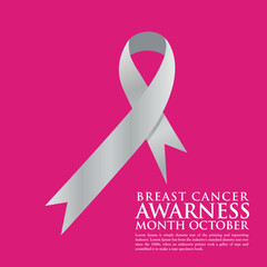 Clock with pink ribbon on clock face. Concept of Breast cancer awareness and social support. Symbol of world month fight against breast cancer. EPS10 vector
