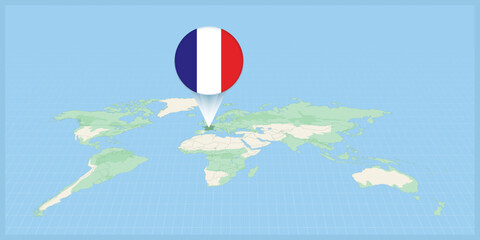 Location of France on the world map, marked with France flag pin.