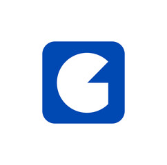 G solid letter icon on blue square. G monogram.