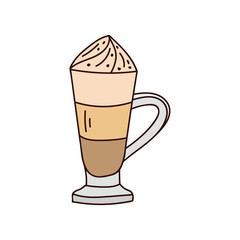 Iced coffee with milk colorful doodle illustration in vector. Iced coffee with cream  illustration in vector. Milkshake colorful doodle illustration in vector