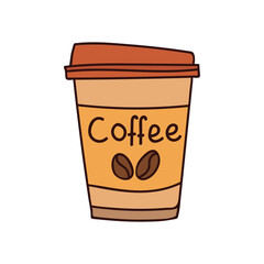 Take away coffee cup colorful doodle illustration in vector. Take away coffee cup icon in vector. Takeout coffee cup illustration