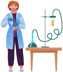 Scientist conducting experiments and liquid research in lab with modern technologically automated equipment. Chemical laboratory substance development. Woman conducting experiment with test tubes