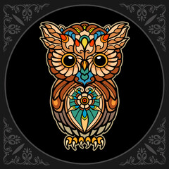 Colorful owl bird mandala arts isolated on black background