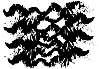 Hand drawn doodle abstract pattern in black and white style, texture background. Set of figures shape of random brush strokes with paint, modern textile fabric. Wrapping paper design, print with spot