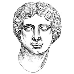 Hand drawn vector line art illustration of ancient greek sculpture