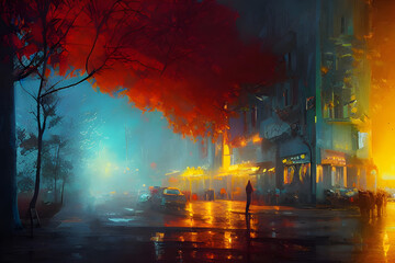 Obraz na płótnie Canvas Alone In The City, Colourful Cityscape