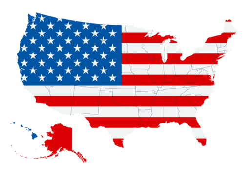 USA Map Coloured by national flag - Powered by Adobe