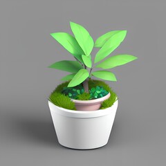 Isometric green plant in a pot