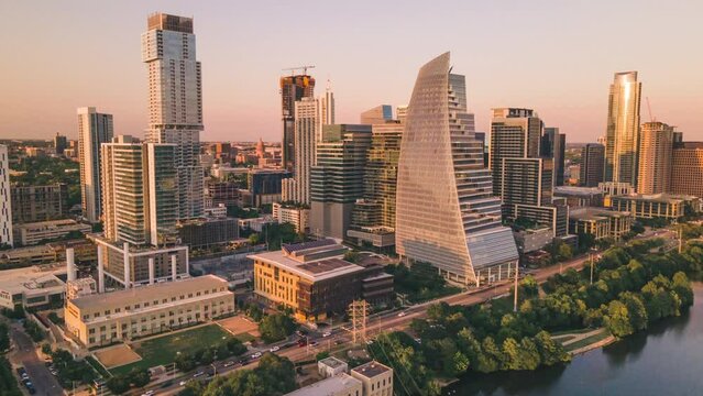 Sunset time drone footage, Austin, TX