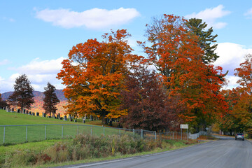 North america fall landscape eastern townships Bromont Quebec province Canada