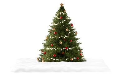 Christmas fir green decorated tree on snow landscape 3d-illustration