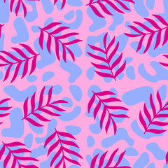 Fototapeta na wymiar Leopard pattern seamless with pink branches. Leopard animal bright print. Color seamless background. Animal print pattern
