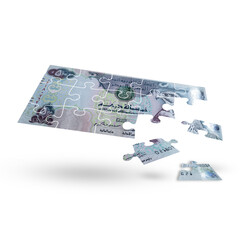 Fototapeta na wymiar UAE banknotes on a white installment - United Arab Emirates money installment concept