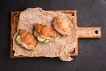 Croissants with fillings, croissants with different fillings on a black background